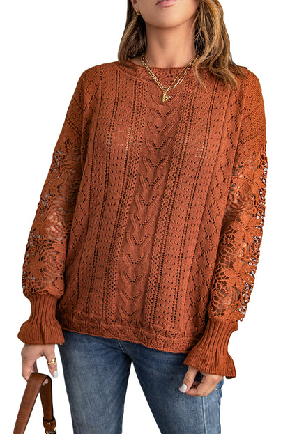 Crochet Lace Pointelle Knit Sweater