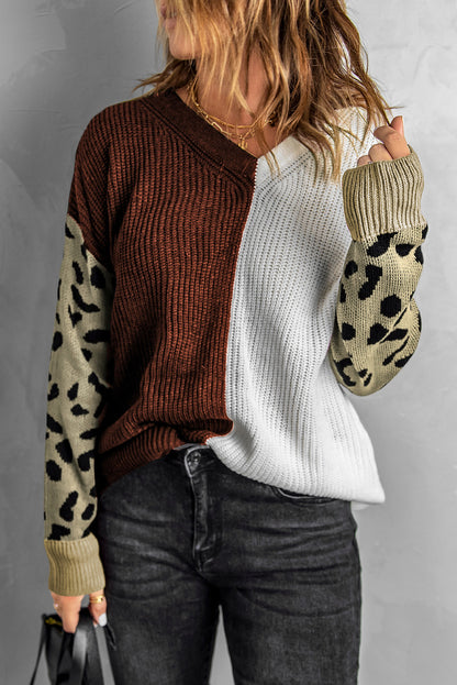 Print Contrast Color V Neck Sweater