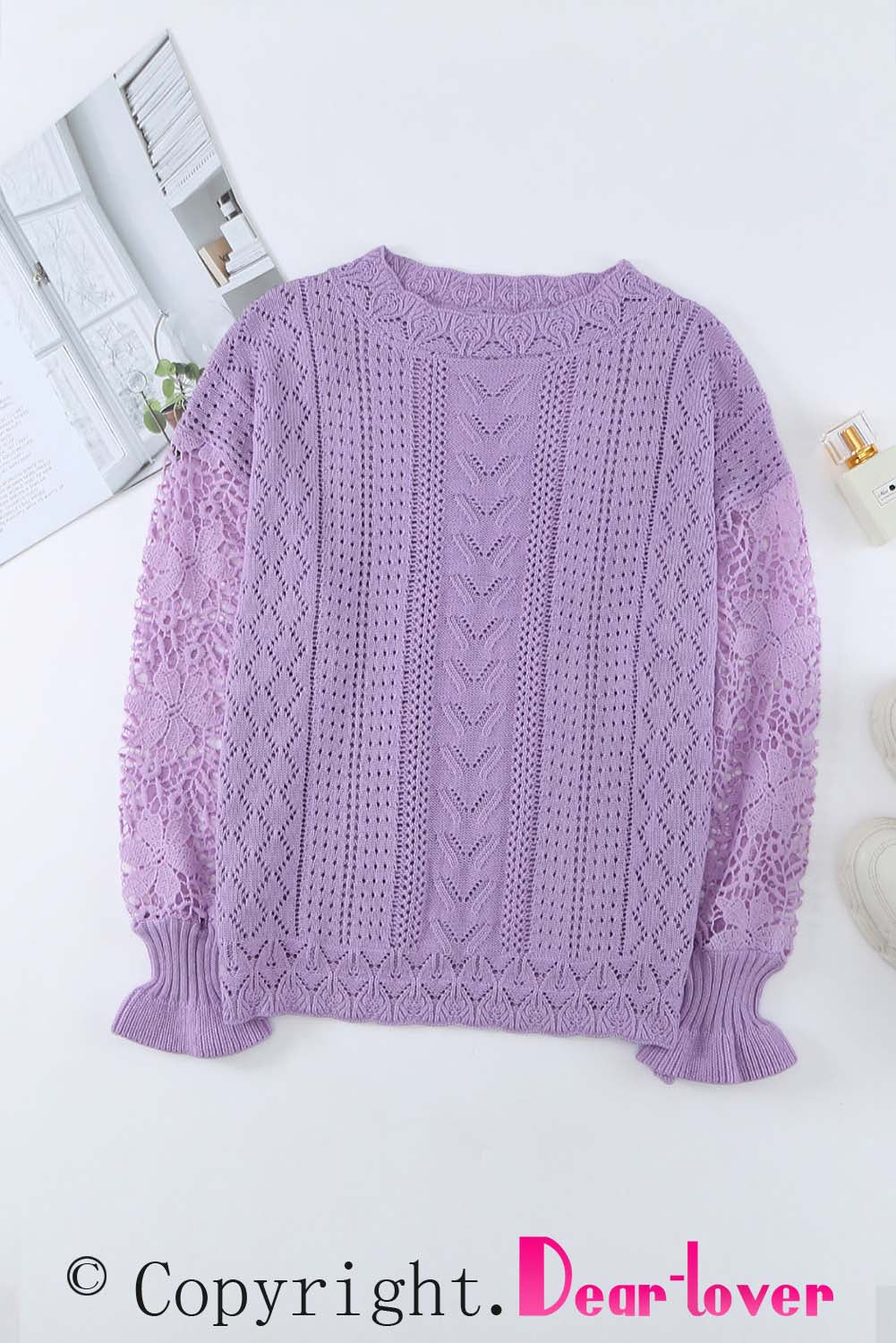 Crochet Lace Pointelle Knit Sweater