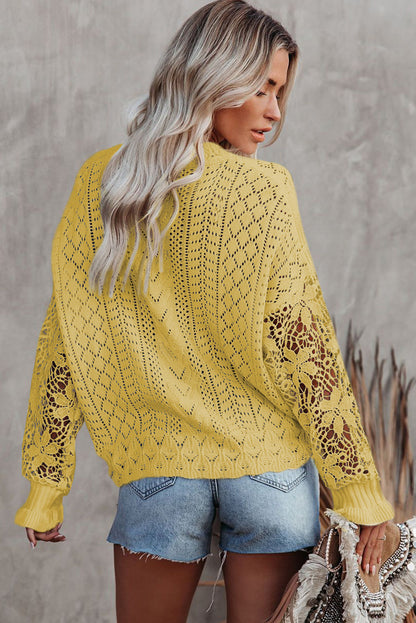 Crochet Lace Pointelle Knit Sweater