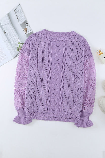 Crochet Lace Pointelle Knit Sweater