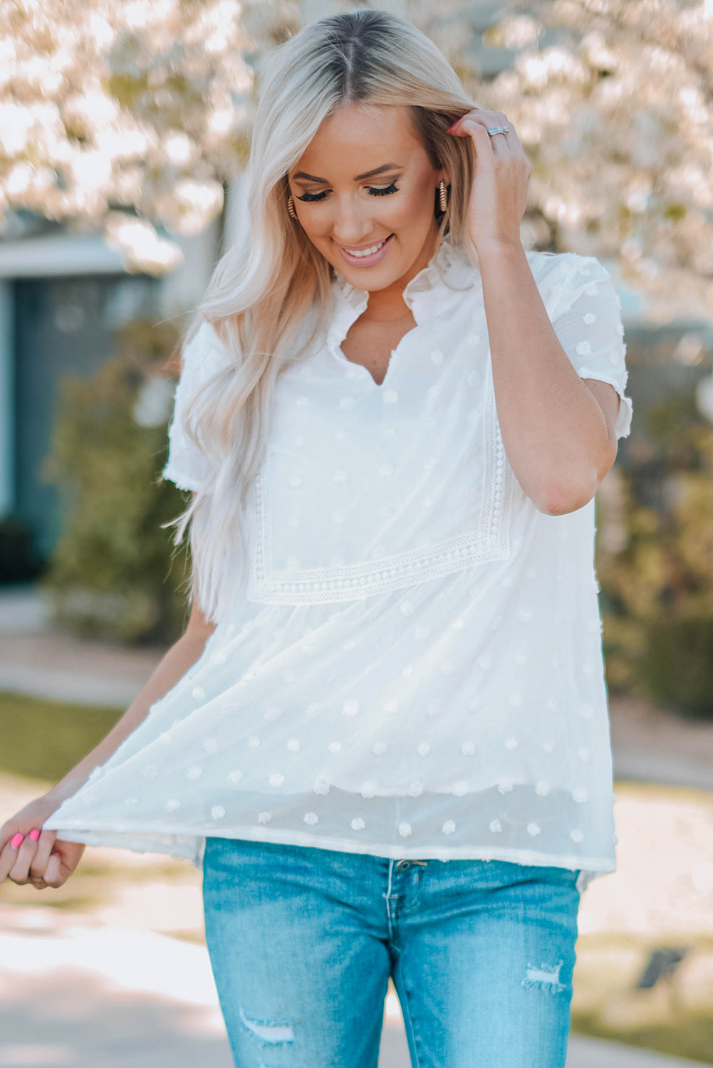 Swiss Dot Short Sleeve Flowy Top