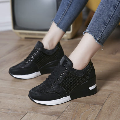 Height Increasing Hollow Out Lace-up Sneakers