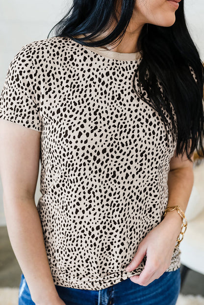 Cheetah Print O-neck Short Sleeve T Shirt