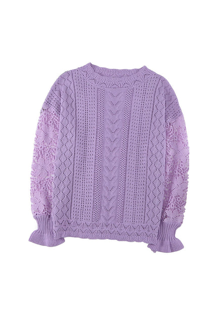 Crochet Lace Pointelle Knit Sweater