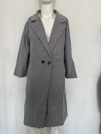 Loose Long Sleeved Woollen Overcoat