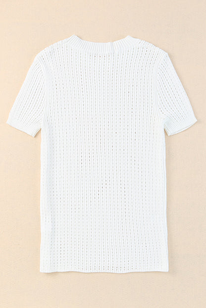 Hollow-out Knitted Short Sleeve T Shirt