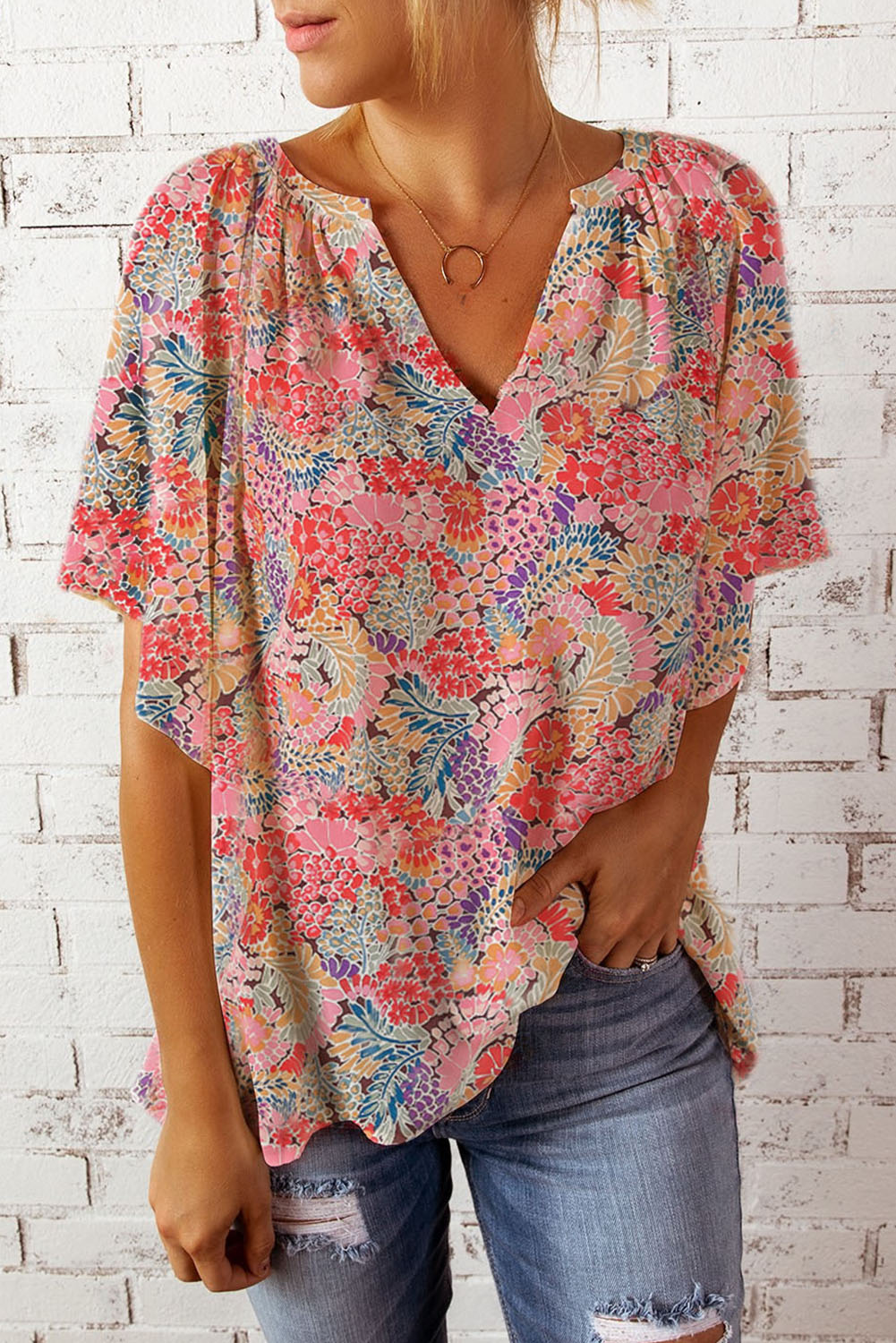 Multicolor Puff Sleeve Floral Blouse