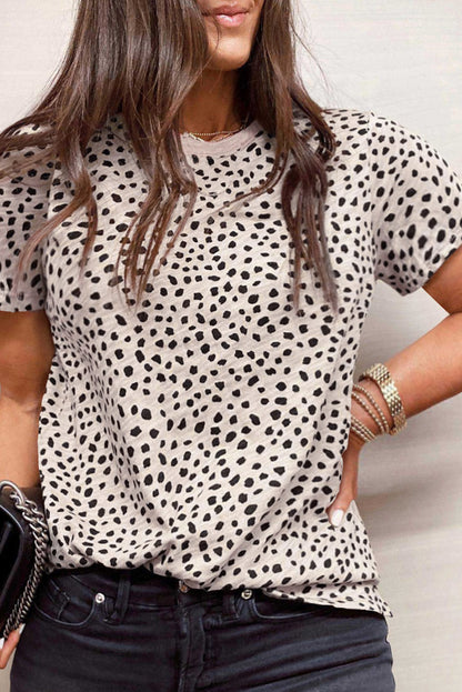 Cheetah Print O-neck Short Sleeve T Shirt