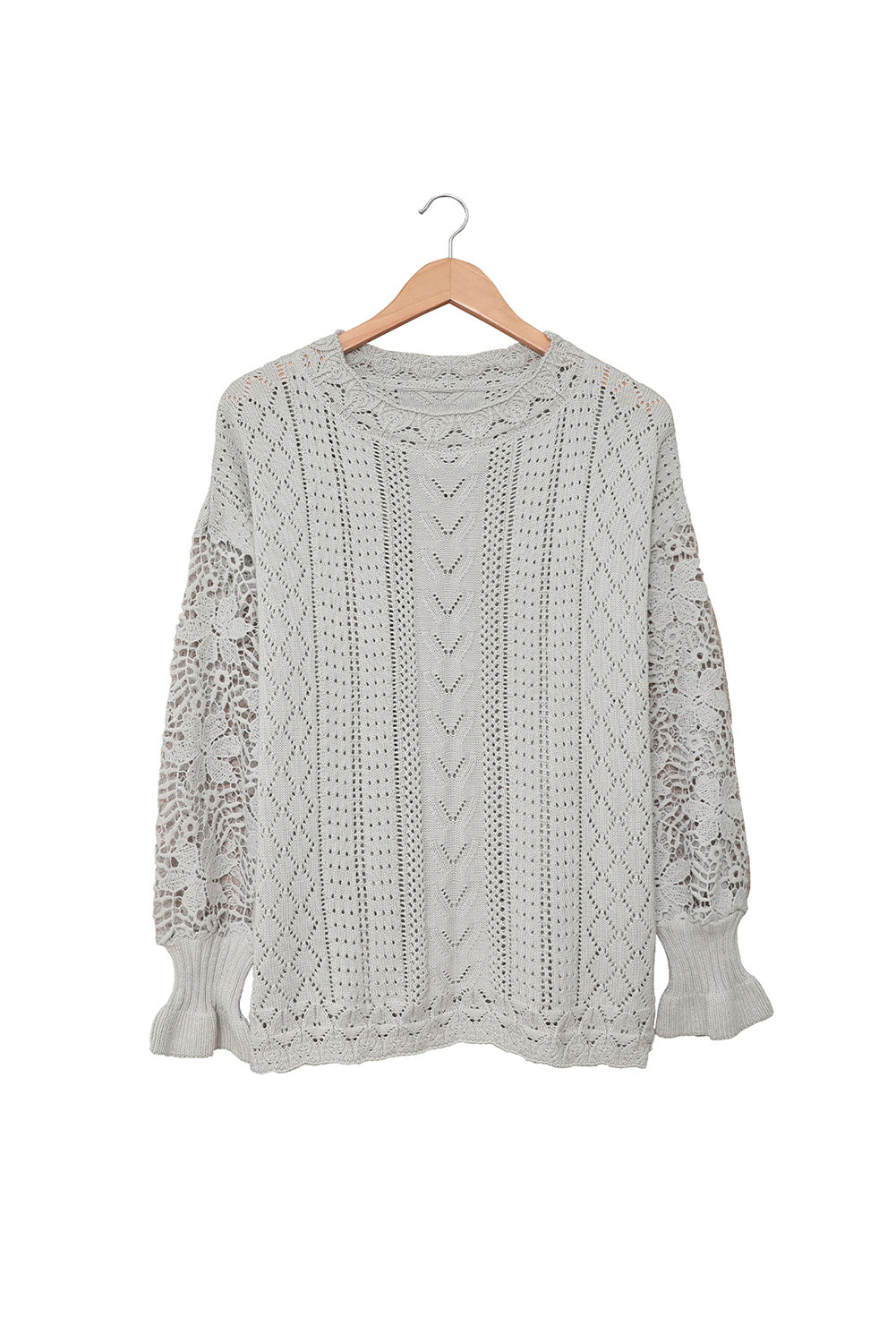 Crochet Lace Pointelle Knit Sweater