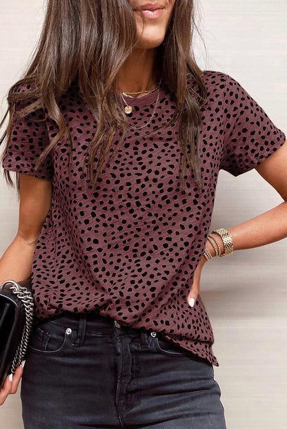 Cheetah Print O-neck Short Sleeve T Shirt