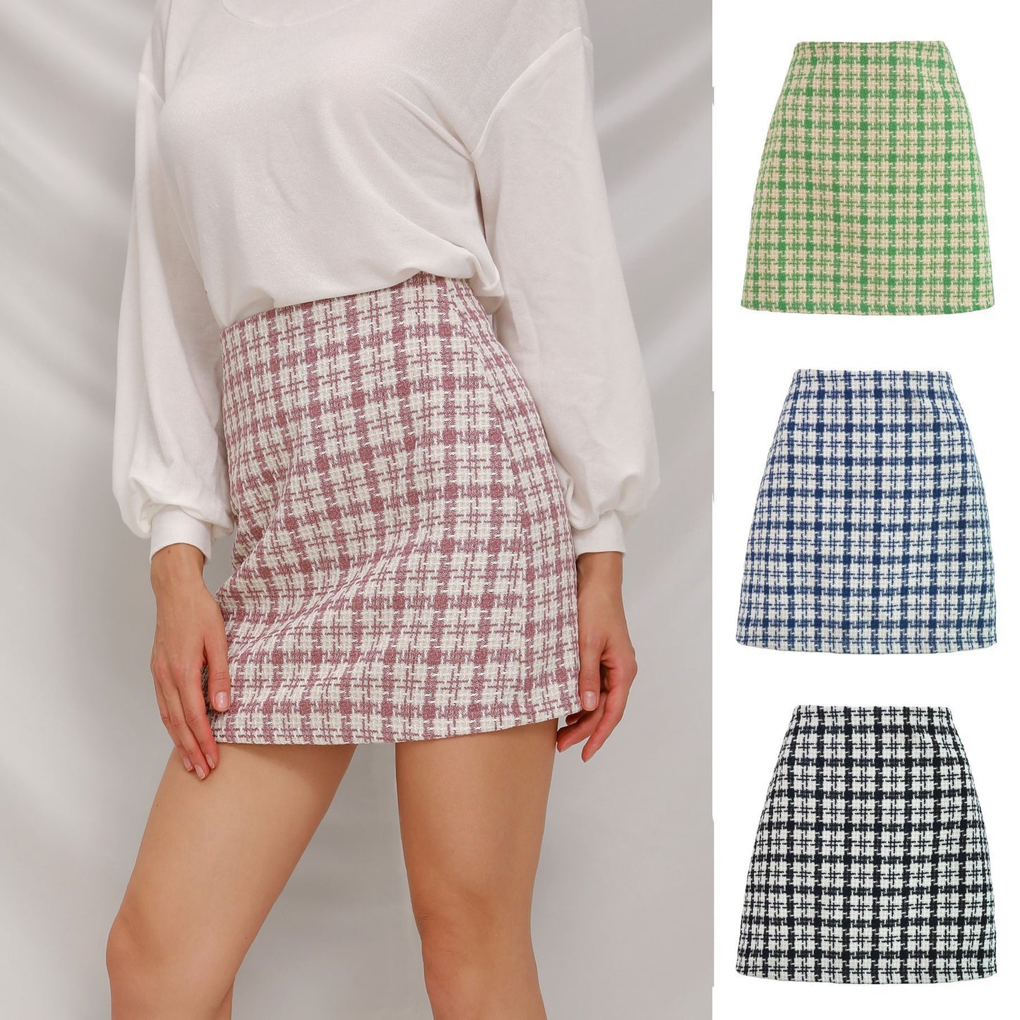 High-waisted Retro Well Grid A-line Skirt