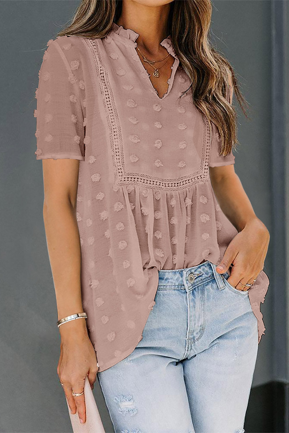 Swiss Dot Short Sleeve Flowy Top