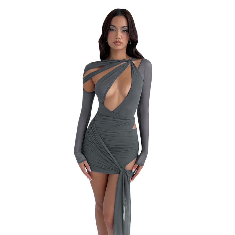 Women's Fashion Cutout Bodysuit Slim Fit Hip Skirt Suit