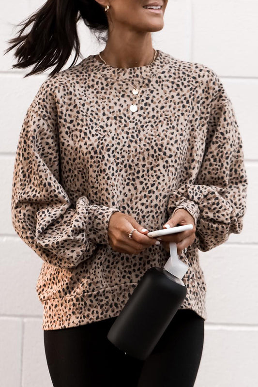 Boyfriend Crew Neck Leopard Sweatshirt