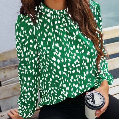 Half-high Collar Long Sleeves Pullover Temperament Blouse/Shirt