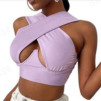 Hanging Neck Breast Enhancement Sleeveless Short Blouse