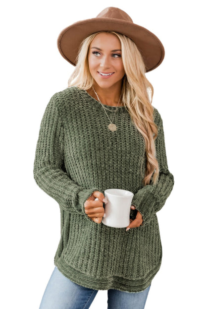 Long Sleeve Round Hem Cable Knit Sweater