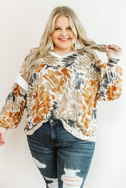 Multicolor Plus Size Tie Dye V Neck Sweatshirt