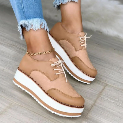 Lace-up Thick Bottom Checkerboard Design Flats Sneakers