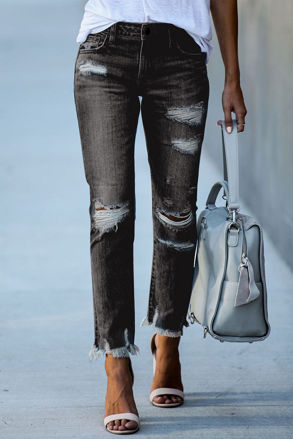 Light Blue Distressed Boyfriend Denim Pants