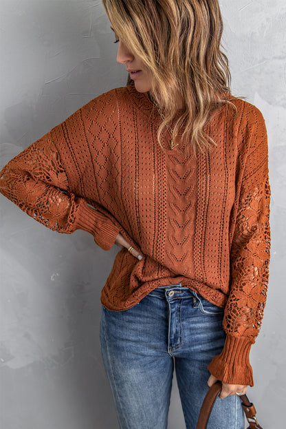 Crochet Lace Pointelle Knit Sweater