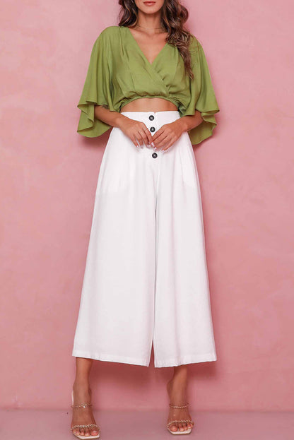 Buttons Cropped Wide Leg Pants