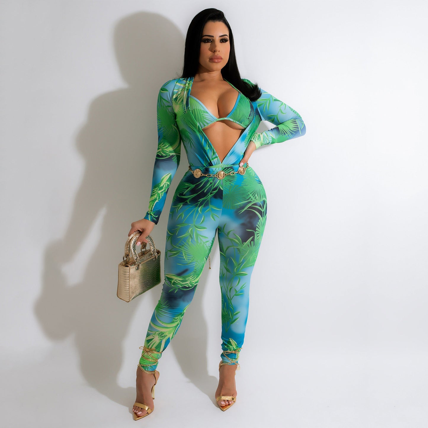 Print Bodysuit Long Sleeve Pants Set