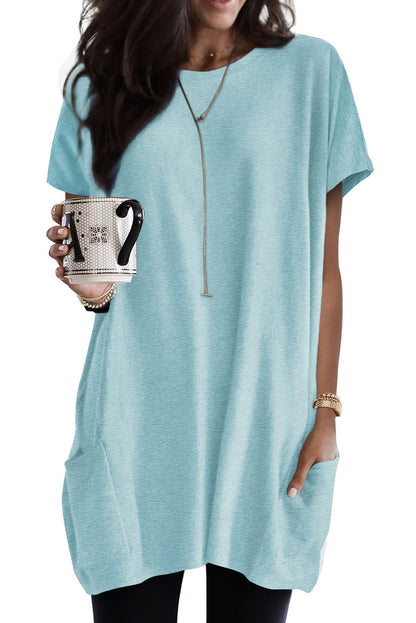 Side Pockets Short Sleeve Tunic Top