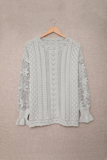 Crochet Lace Pointelle Knit Sweater