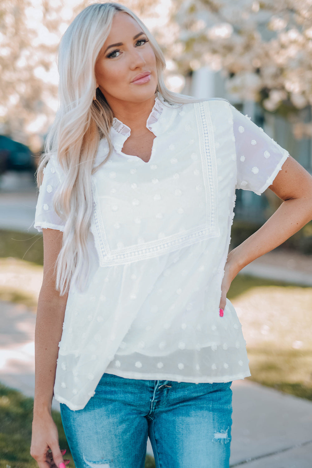 Swiss Dot Short Sleeve Flowy Top