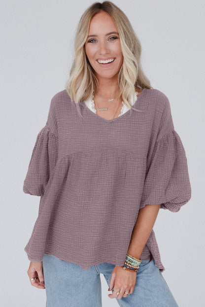 Textured Bubble Sleeves Top