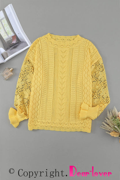 Crochet Lace Pointelle Knit Sweater