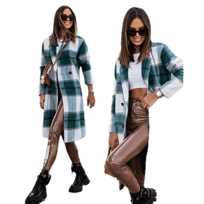 Mid-length Plaid Print Coat