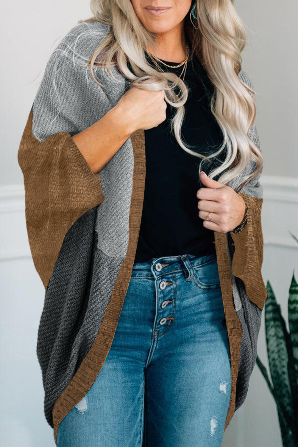 Neutral Colorblock Drapey Cardigan