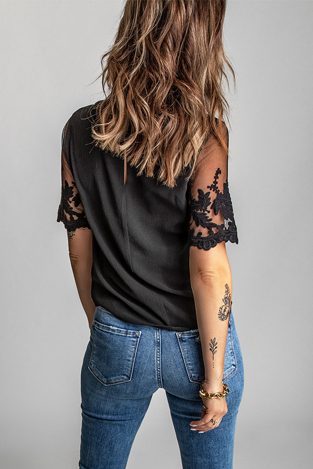 Floral Lace Sleeve Patchwork Top