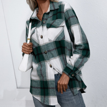 Long-sleeved Thick Cashmere Plaid Top Loose Casual Shirt Jacket