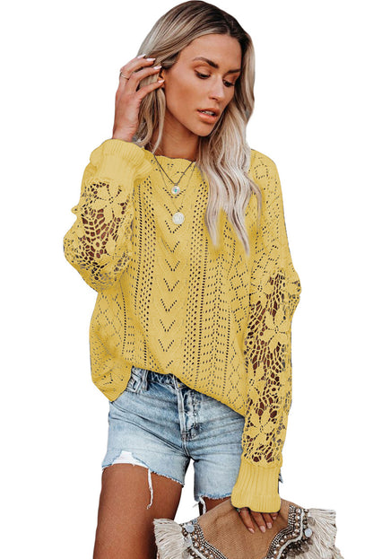 Crochet Lace Pointelle Knit Sweater