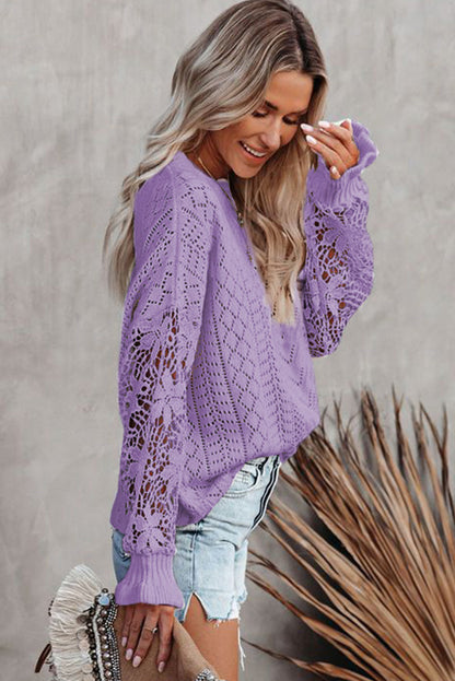 Crochet Lace Pointelle Knit Sweater