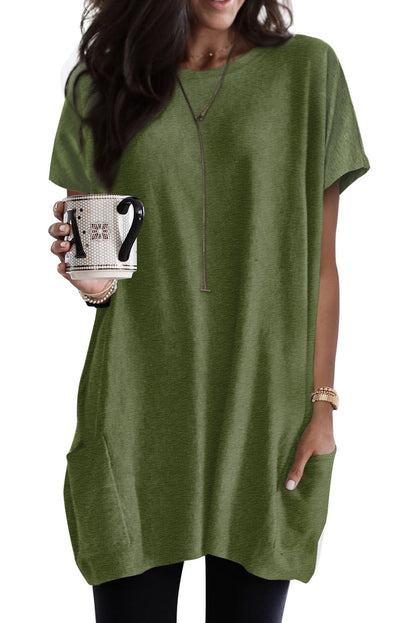 Side Pockets Short Sleeve Tunic Top