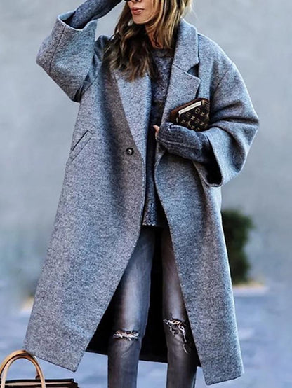 Loose Long Sleeved Woollen Overcoat