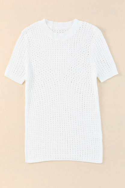 Hollow-out Knitted Short Sleeve T Shirt