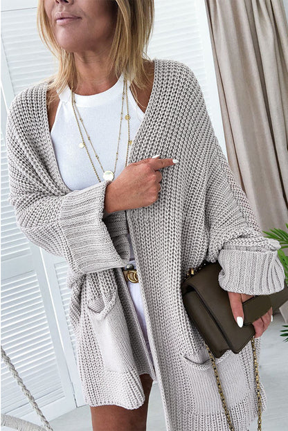 Khaki Oversized Fold Over Sleeve Sweater Cardigan