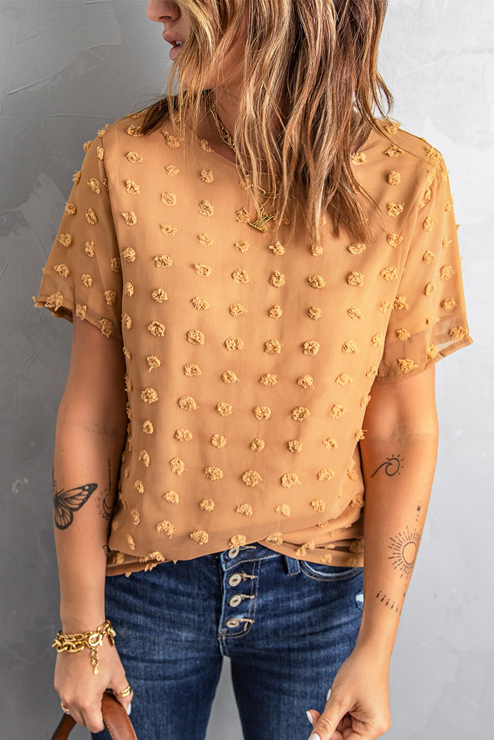 Swiss Dot Texture Short Sleeve Top