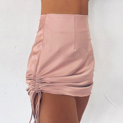 Drawstring high waist hip slim skirt