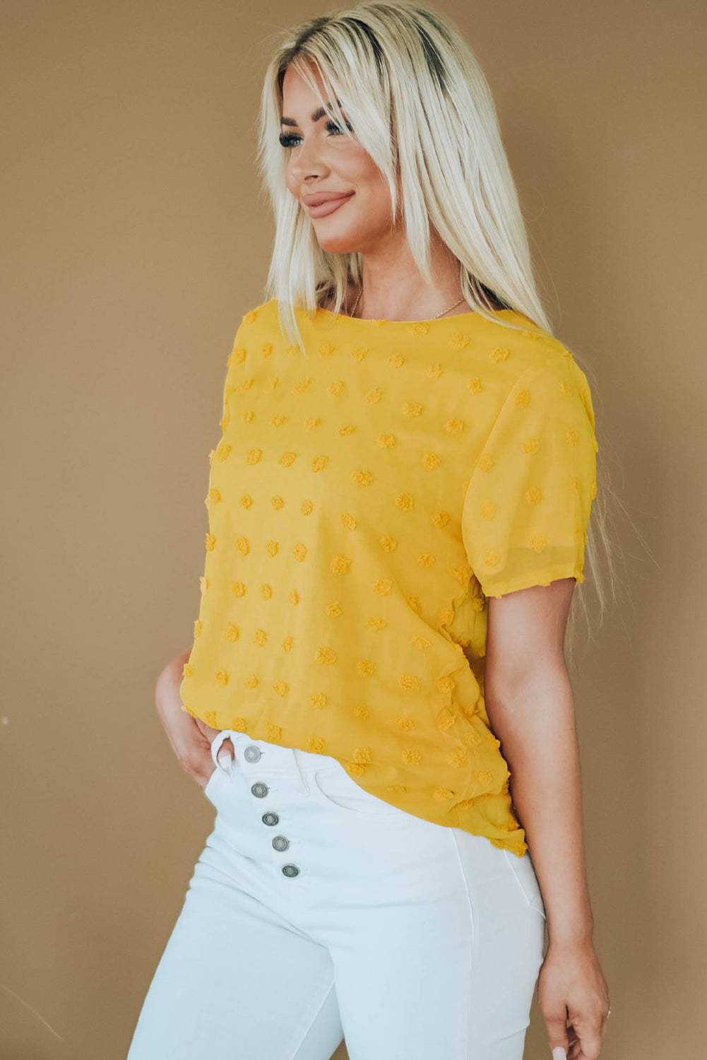 Swiss Dot Texture Short Sleeve Top