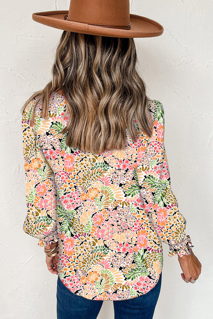 Multicolor Puff Sleeve Floral Blouse