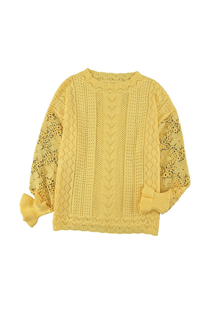 Crochet Lace Pointelle Knit Sweater