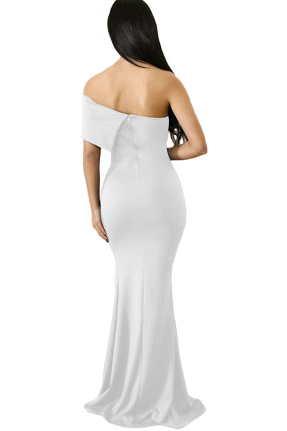 Off The Shoulder One Sleeve Slit Maxi Party Prom Dress