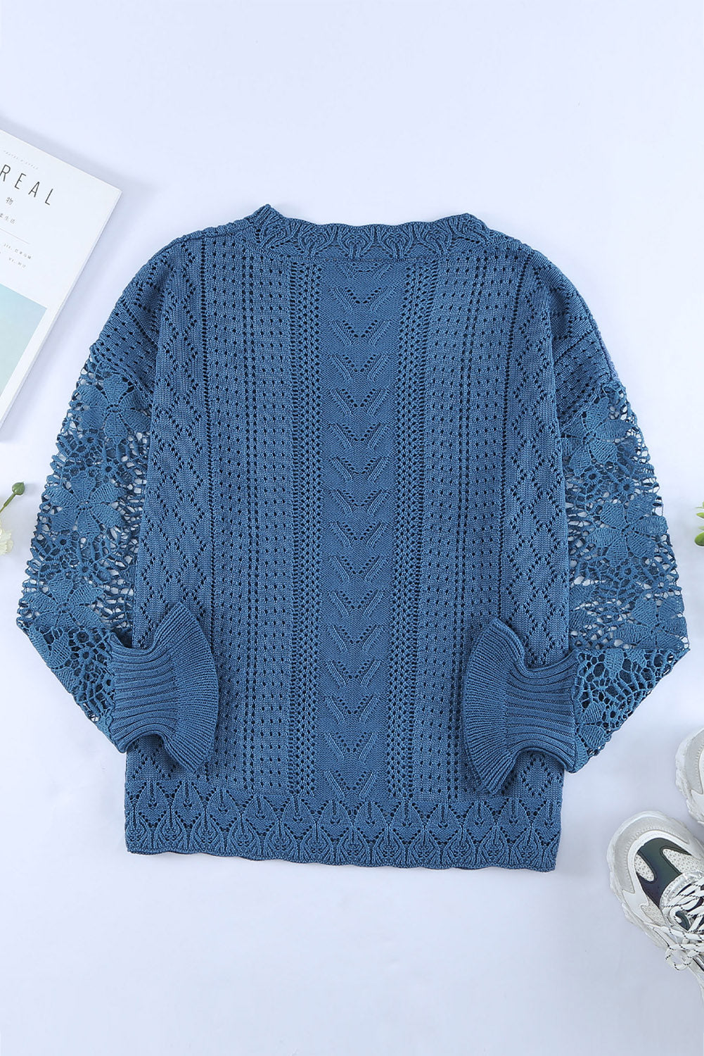 Crochet Lace Pointelle Knit Sweater